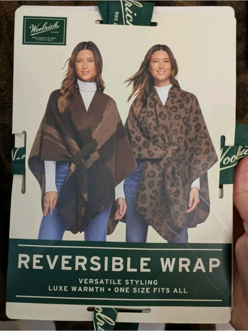 Woolrich Women's Brown Plaid Leopard Print Versatile Reversible Wrap One Size